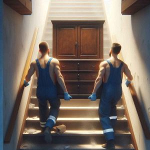 movers hauling away old appliances