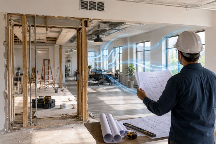 modern office or residential interior undergoing renovation