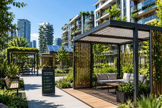 sustainable urban residential development featuring modular outdoor systems